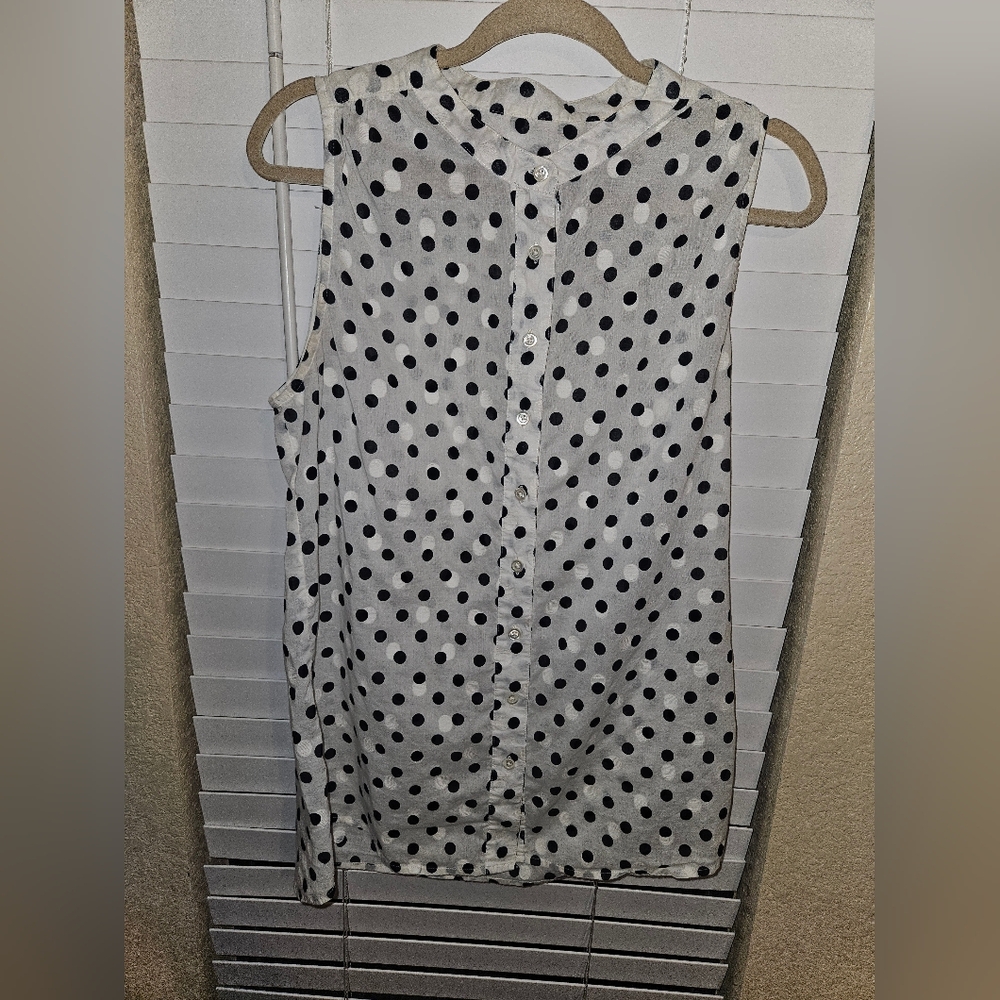 J. Crew Black and White Polka Dot Sleeveless Button Down Shirt